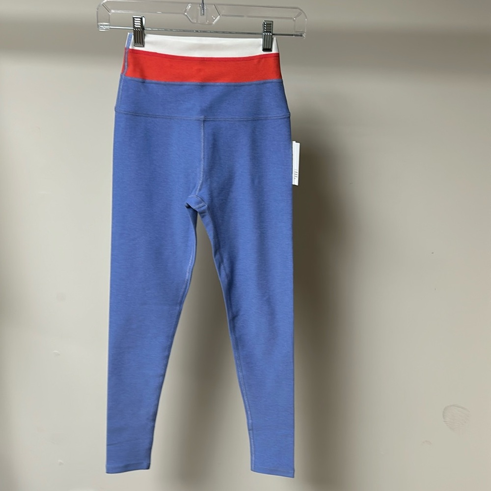Beyond yoga spacedye horizon color block midi legging periwinkle cloud tricolor